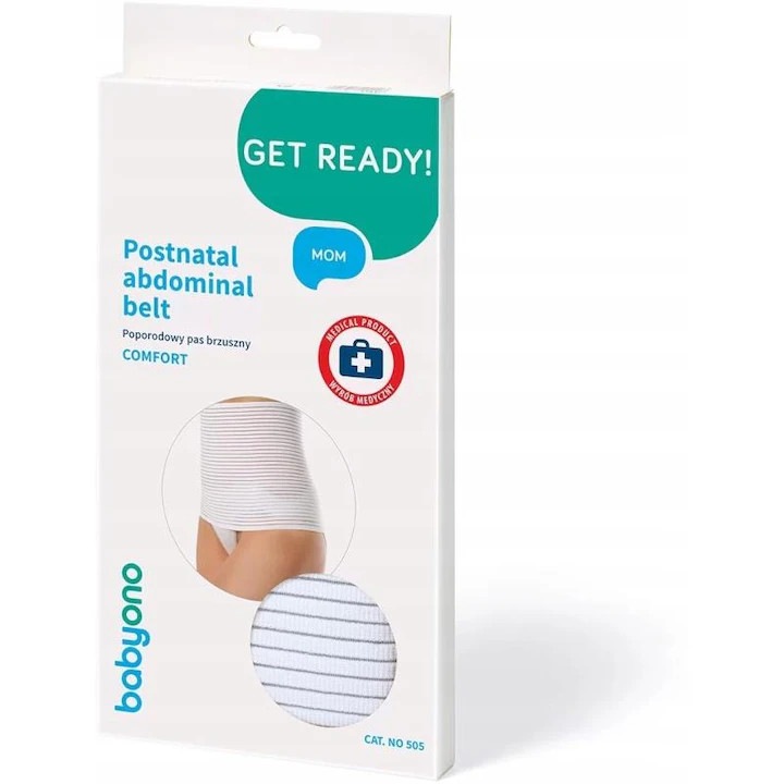 Centura abdominala, BabyOno, Poliester, 24 cm, Marimea M, Alb
