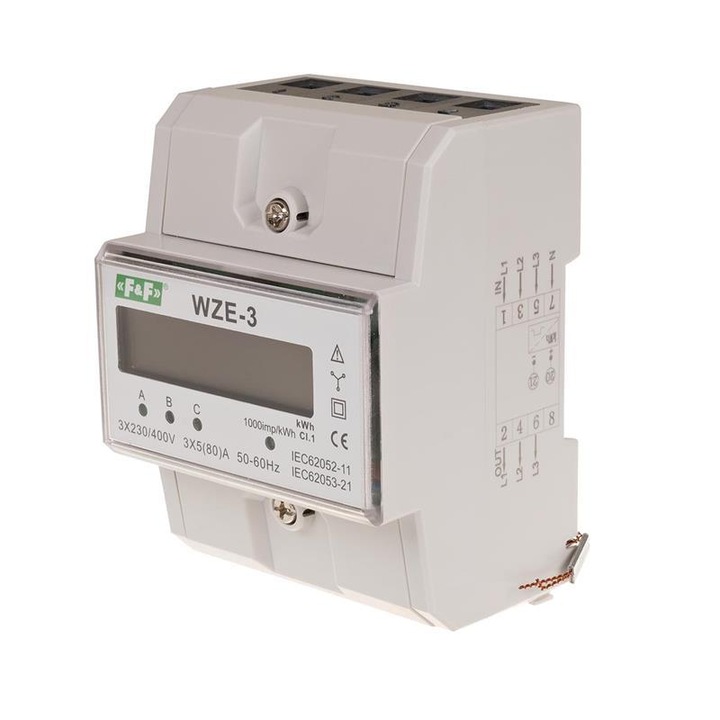 F&F WZE-3 háromfázisú villanyóra 80A 230x400V IP20 75mm