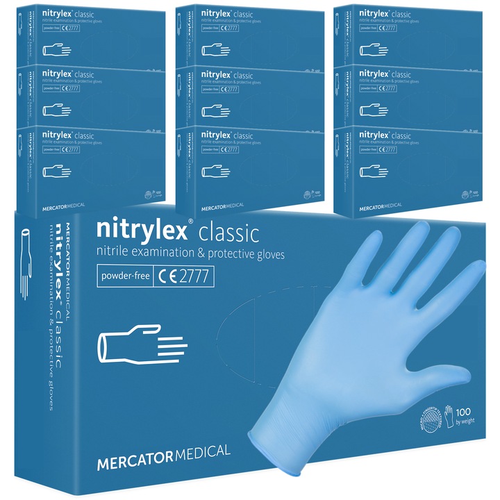 Set 1000 bucati Manusi Nitrylex classic, Nitril, nepudrate, albastru, marimea S