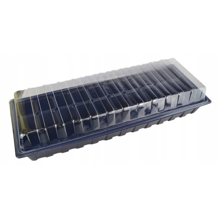 Mini sera, Vefi, Plastic, 30 compartimente, 60 x 22 cm, Negru/Transparent