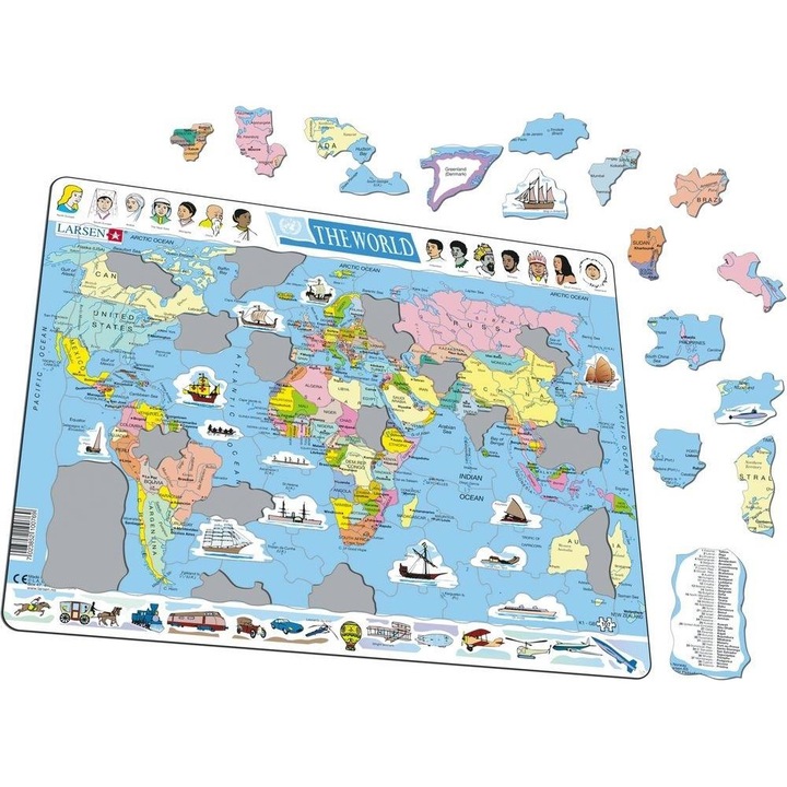 Puzzle, Larsen, Harta politica a lumii, Carton, Multicolor