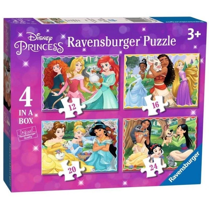 Пъзел 4 в 1, Ravensburger, Disney Princess, картонен, многоцветен