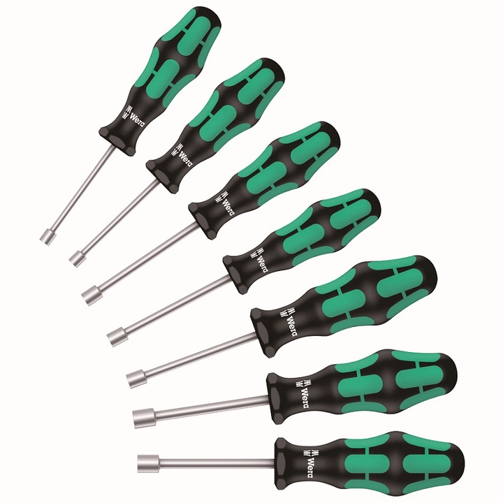 Комплект от 7 отвертки Wera, 5-13 mm, Зелен / Черен