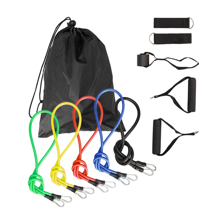 Комплект от 5 ластика за упражнения с аксесоари, Activeshop, Multicolor