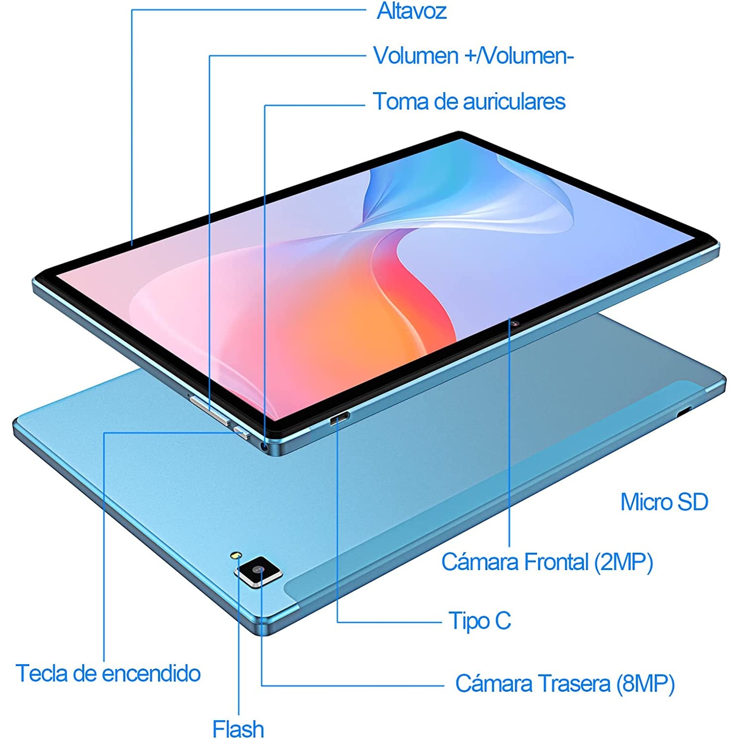 Tableta SIMPLORI K18 de 10 inchi, Android 11, 4GB RAM, 64GB ROM, Quad Core,  WiFi, Bluetooth, Albastru 