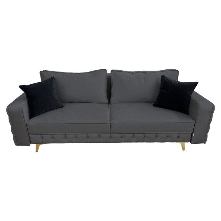 Canapea extensibila Diosa cu lada de depozitare, catifea, gri inchis, F25, 230x90x82 cm
