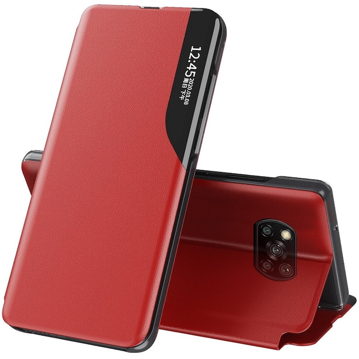 Samsung Galaxy A52 / A52 5G / A52s 5G SM-A525F / A526B / A528B, Oldalra nyíló tok, stand, hívás mutatóval, Wooze FashionBook, piros (103593)