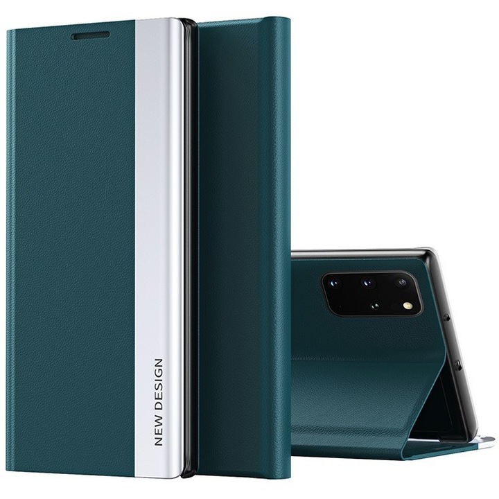 Apple iPhone 7 / 8 / SE (2020) / SE (2022), Oldalra nyíló tok, stand, Wooze Silver Line, sötétzöld (115923)