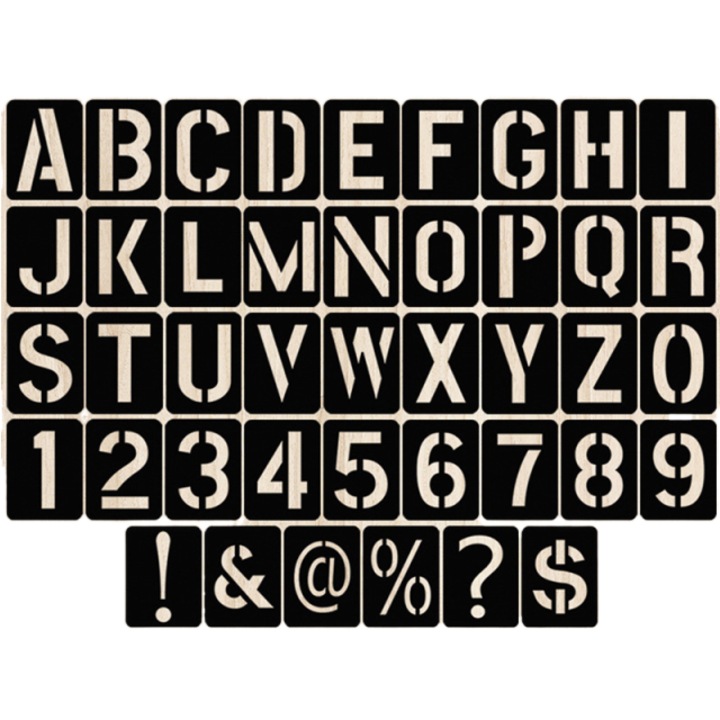 Clasic Stencil betűk és jelek festéshez, 10cm x 7,60, 42 db
