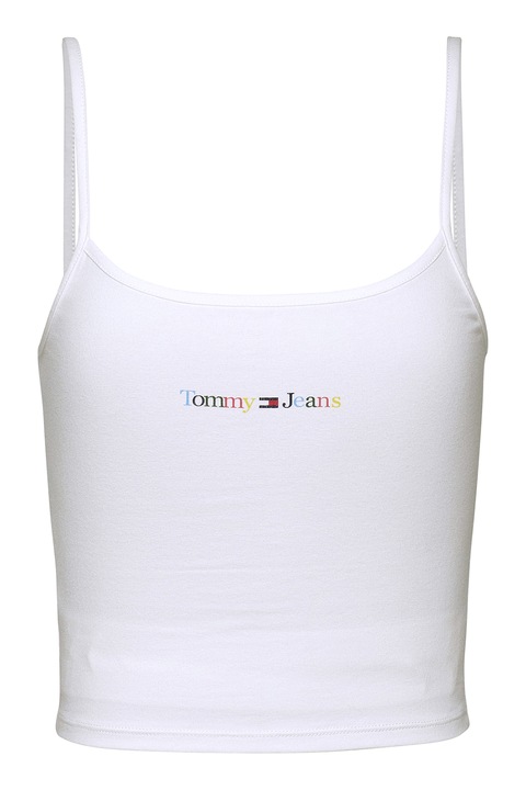 Tommy Jeans, Top din amestec de bumbac organic cu bretele subtiri, Alb murdar