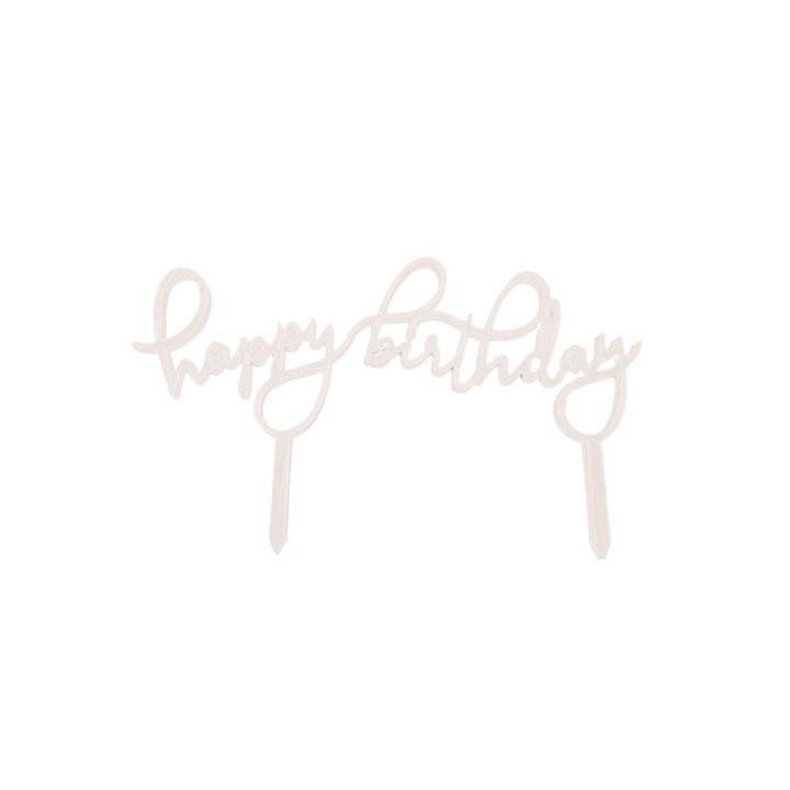 Декорация за торта "HAPPY BIRTHDAY", бяла слонова кост 15 x 9 cm