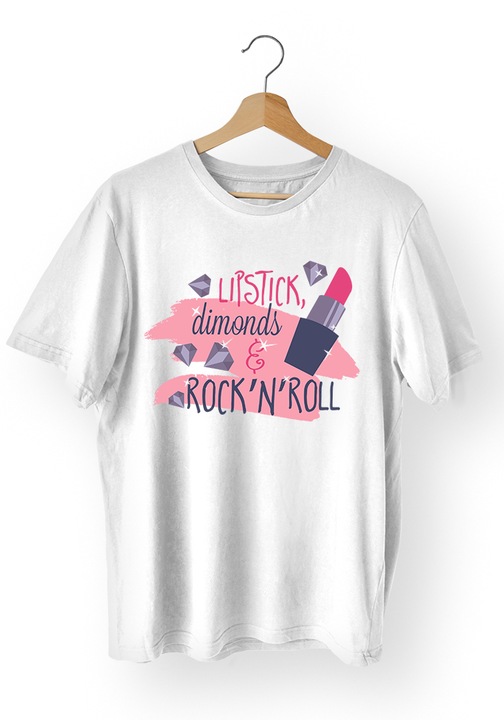 Tricou Barbati 301-Lipstick diamonds and Rock, Bumbac, Alb, XL