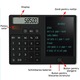 Calculator de birou cu tableta pentru scris 6 inch, 12 digits, incarcare energie solara, buton stergere, creion Stylus, stand, alimentare baterie CR2025 + snur anti-pierdere, pentru notite, studenti, birou, scoala, negru