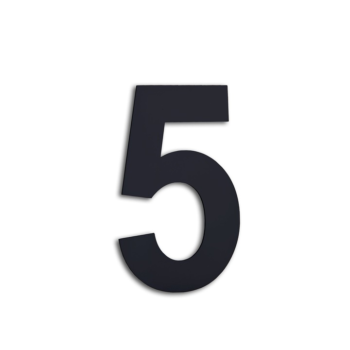 Numar usa, casa, otel inoxidabil, negru, autoadeziv, modern, interior, exterior, cifra "5", 160 mm, Herrajes Evi
