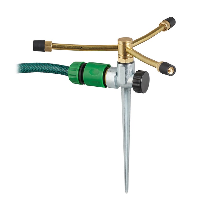 Aspersor rotativ cu 3 brate, 12 m, conexiune de 3/4 inch, metal, gold