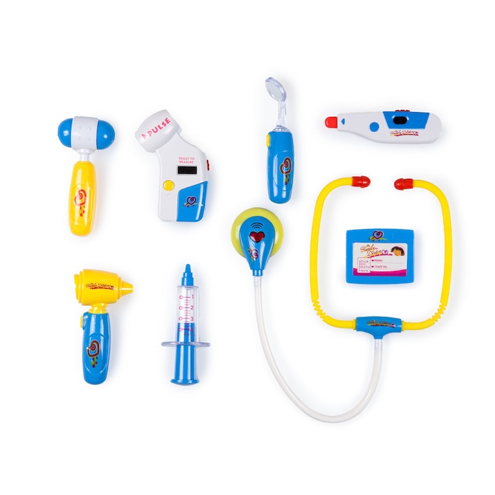 Orvos készlet gyerekeknek iMK®, táskával és 8 kiegészítővel, fény- és hangeffektusokkal, kék