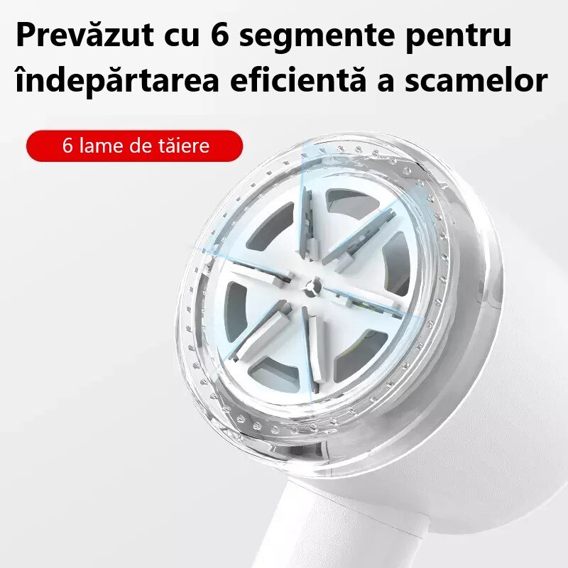 Aparat de curatat scame cu rola adeziva incorporata, portabil si reincarcabil prin USB, ALB, acumulator Li-ion 500 mAh, 6 lame de taiere
