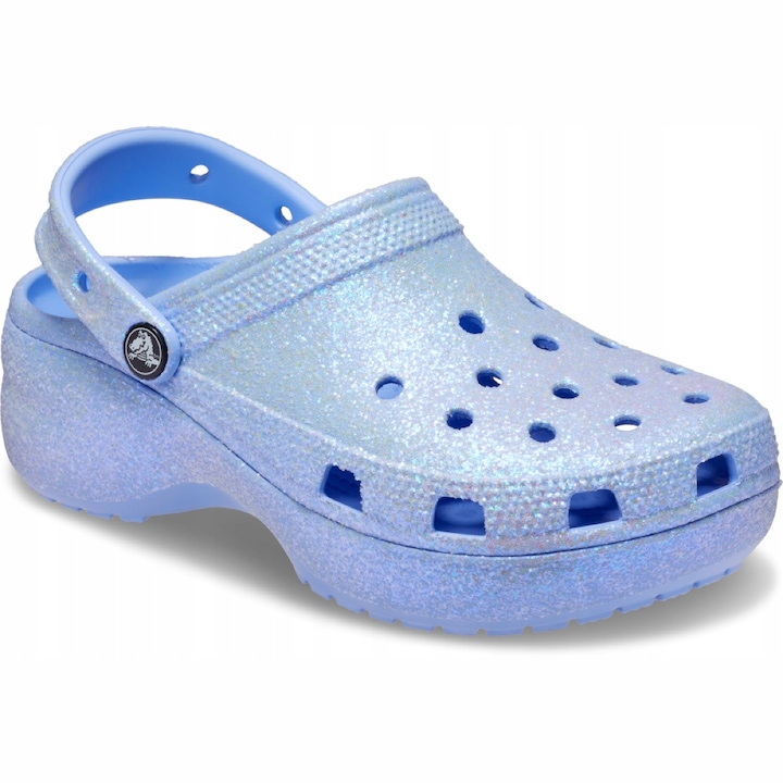 Saboti Femei, Crocs. Classic Platform Glitter Clog, Croslite, Albastru