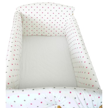 Lenjerie patut 7 piese, Maxi, stelute roz cu gri, 120x60 cm Lenjerie patut 7 piese, Maxi, stelute roz cu gri, 120x60 cm