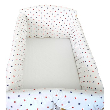 Lenjerie patut 7 piese, Maxi, stelute rosu cu bluemarin, 120x60 cm Lenjerie patut 7 piese, Maxi, stelute rosu cu bluemarin, 120x60 cm