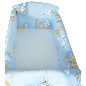 Lenjerie patut 7 piese, Maxi, ursuletul somnoros albastru, 120x60 cm Lenjerie patut 7 piese, Maxi, ursuletul somnoros albastru, 120x60 cm