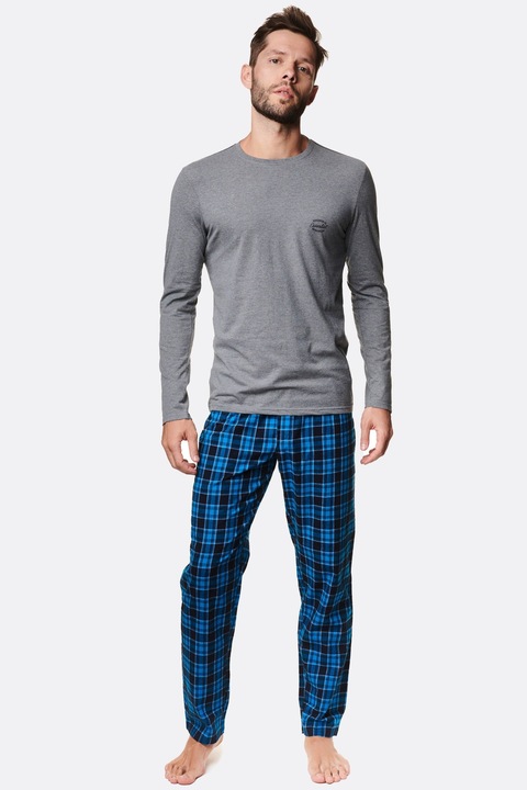 Henderson, Férfi pizsama Mace, 2XL INTL méret, pamut, kék/szürke
