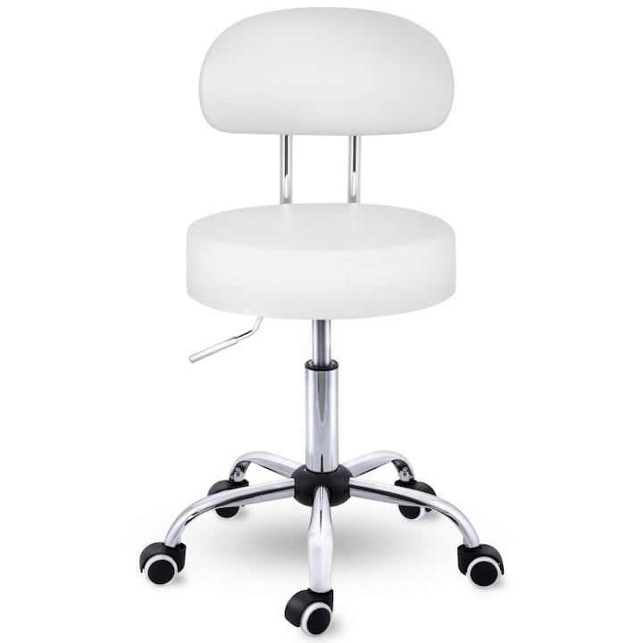 Scaun cu spatar, cosmetica/cabinet medical/laborator, rotire la 360°, inaltime reglabila intre 46 - 58 cm, piele ecologica, crem