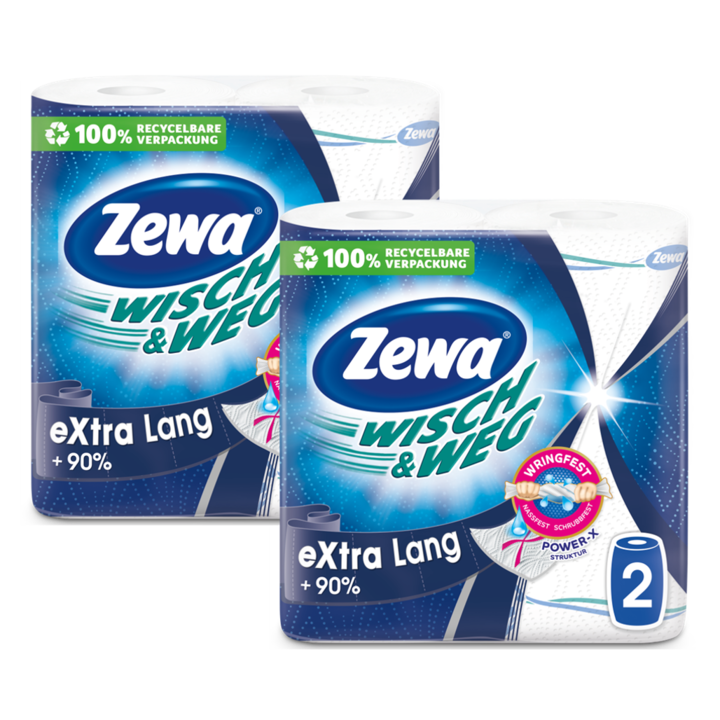 Pachet Prosoape de hartie Zewa Wisch&Weg Original Extra Long, 2 straturi, 4 role, 344 foi