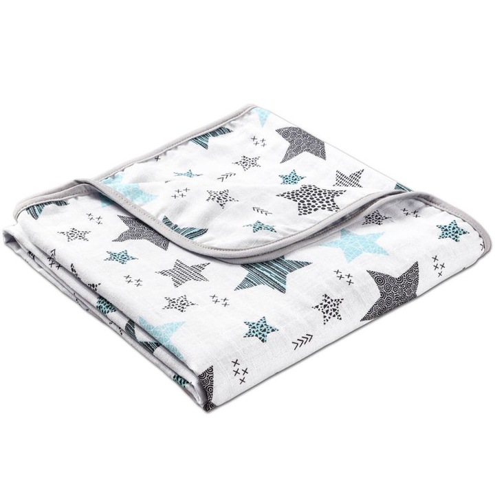 Двойно одеяло от муселин 78x78 см Kidizi All Mint Stars, 100% памук