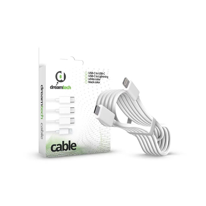 Dreamtech PD kábel Fehér (Lightning/USB-C) 2.4A 20W