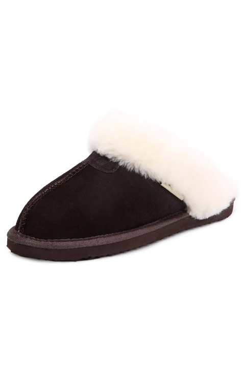Papuci de damă Snow Paw 16716506, piele de oaie, piele naturală, Maro inchis, 39