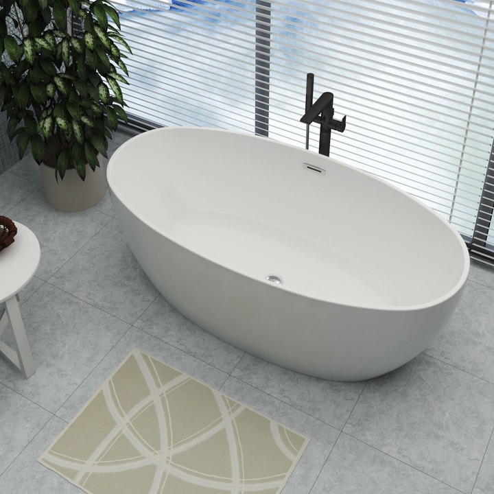 Cada de baie Zinon, Acril sanitar, Alb Lucios, 150 cm, izolare termica, freestanding