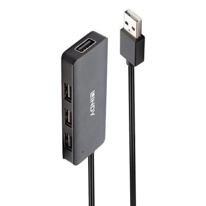 USB хъб Lindy, LY-42986, 4x USB 2.0, Черен