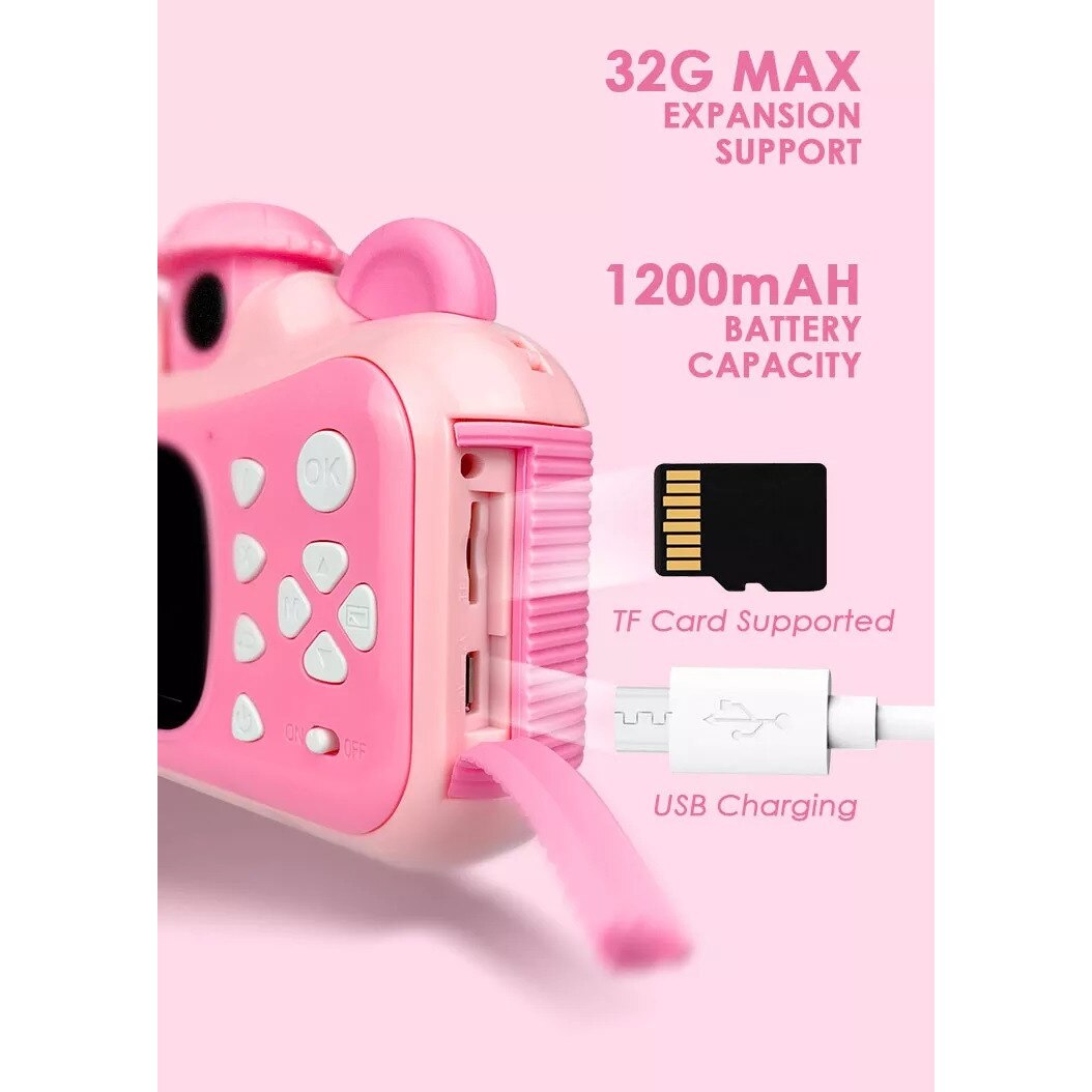 Детски фотоапарат, с функция за печат, 32GB карта, 2.4'' екран, HD ...