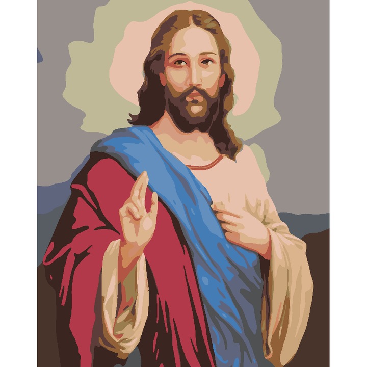 Комплект рисуване по номера Исус Христос 3452, памучно платно върху дървена рамка, 80х100 см, картина със скица, 3 четки и акрилна боя