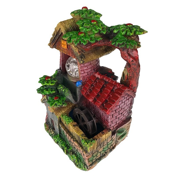 Смолен фонтан във формата на къща, с пластмасова мелница и топка, 19Х27 см