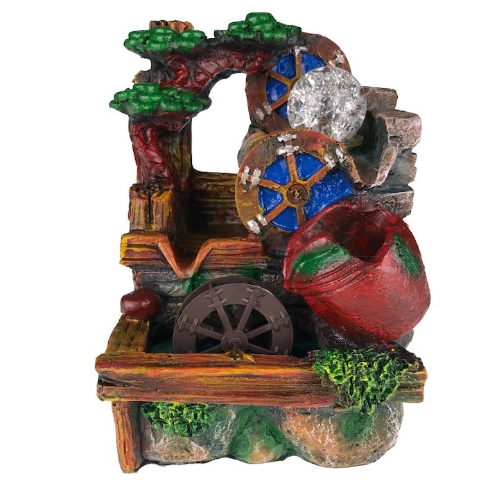 Fantana cu un ulcior, moara din plastic si bila, rasina, 19X26 cm