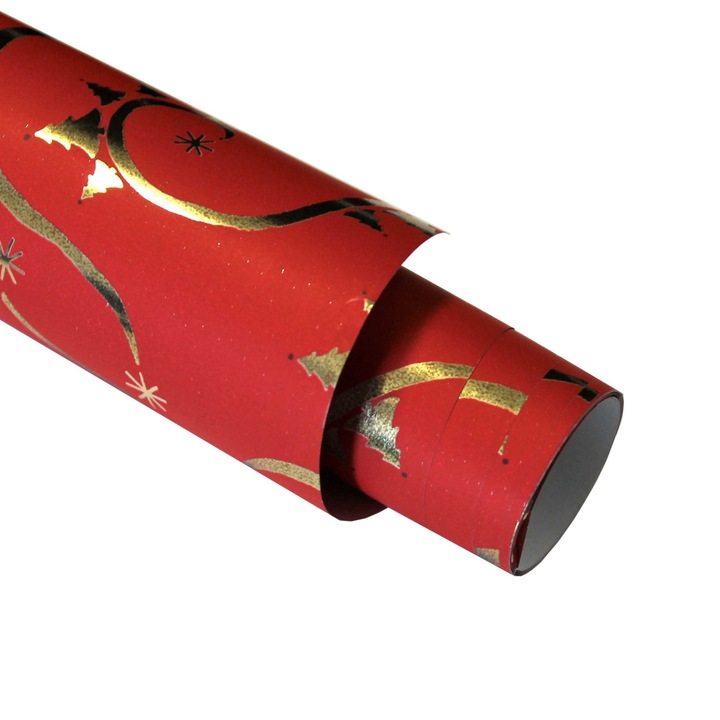 Подаръчна хартия Коледна елха-червени звезди 150х70 см