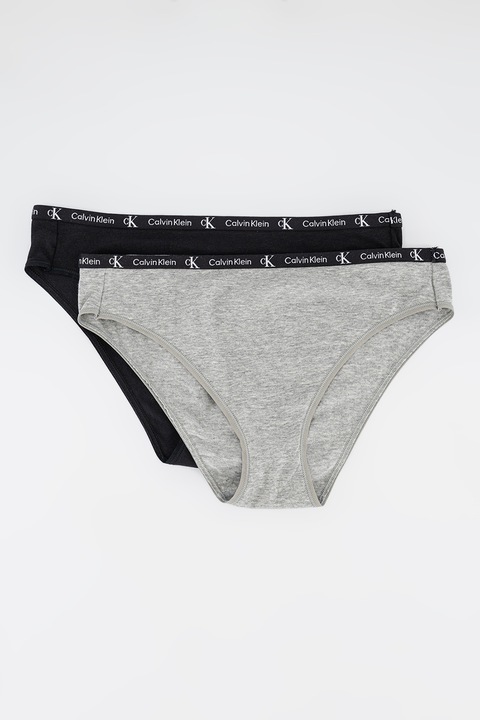 CALVIN KLEIN, Бикини с лого на талията - 2 чифта, Бял/Черен/Сив меланж