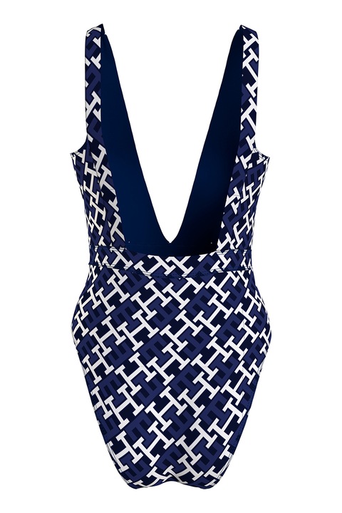 Tommy Hilfiger, Цял бански с принт, Бял/Тъмносин