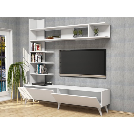 Set Comoda TV Slave Modella, 180 x 42 x 180 cm, alb, raft suspendat/polite