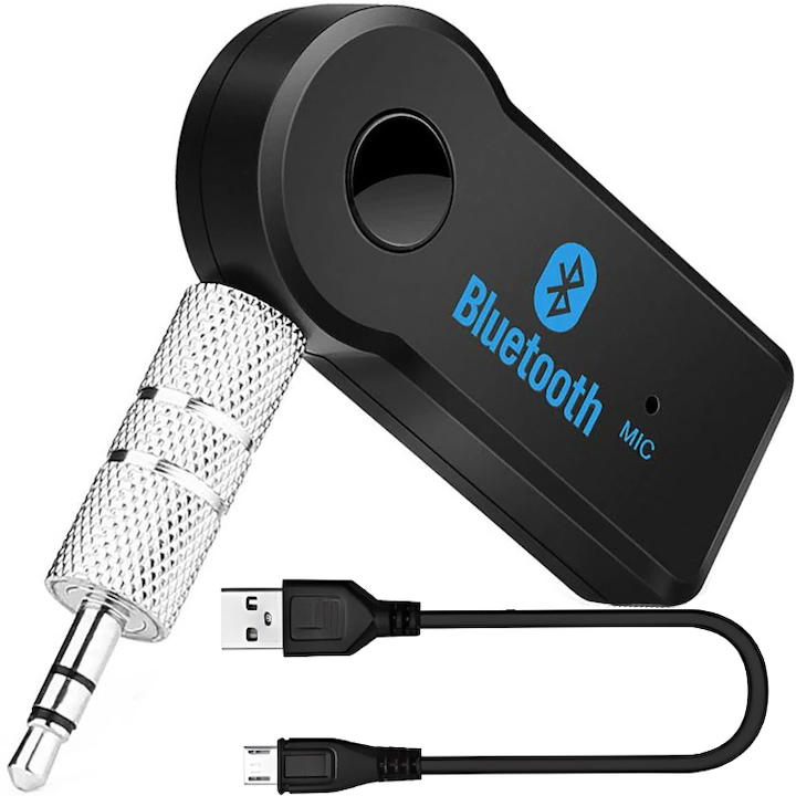 Bluetooth 3.0 adapter, AUX 3,5 mm, bármilyen eszközzel kompatibilis, autóhoz, fekete