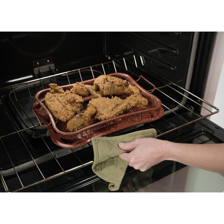 Tava de copt pentru cuptor 3 in 1Mediashop Livington Super Crisper 3755, Cos de sarma, Suprafata antiaderenta