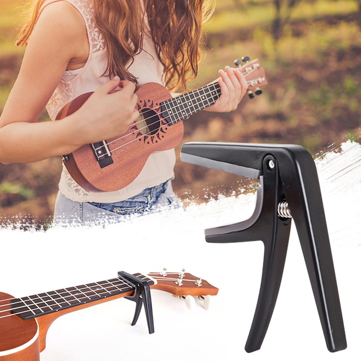 Capodastru chitara acustica clasica sau electrica, Zggzerg, Portabil, Design ergonomic, Potrivit pentru incepatori, ABS, Negru