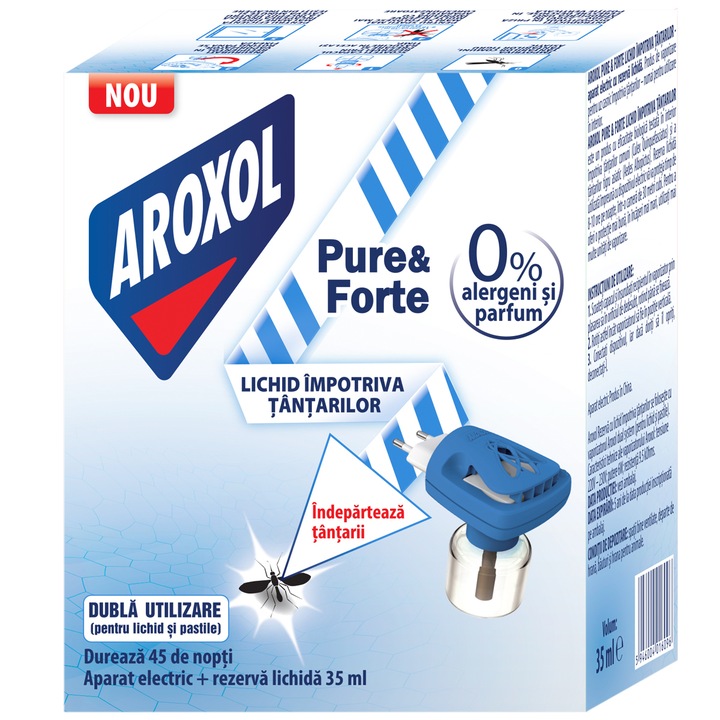 Aparat electric cu rezerva lichida impotriva tantarilor Aroxol Pure&Forte, 45 nopti