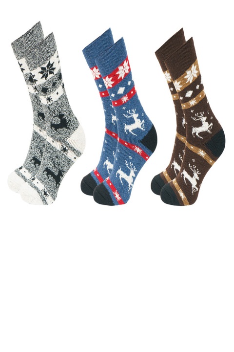 3 perechi sosete de lana, Pentru Barbati, Maro/Gri/Albastru