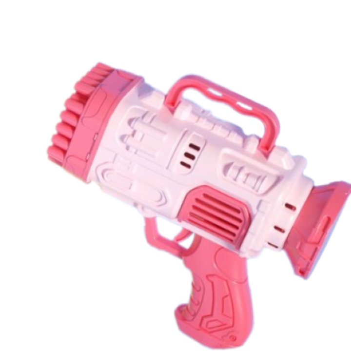 Pistol pentru baloane de sapun, mini BAZOOKA, 45 de orificii, Roz