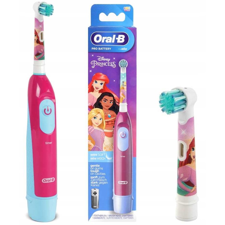 Детска електрическа четка за зъби Princess, Oral-B, Таймер, Индикатор за батерията, Многоцветна