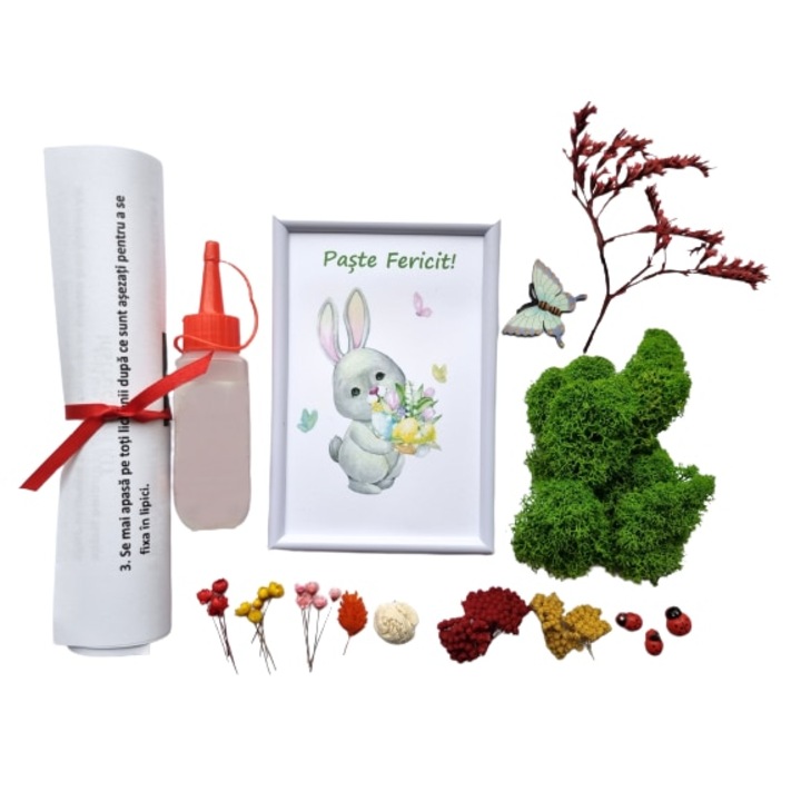 Kit tablou cu licheni pentru copii, 10x15 cm, pentru Paste, 3-10 ani, 12 piese