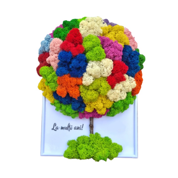 Tablou copac multicolor La multi ani cu licheni stabilizati, 20x30 cm